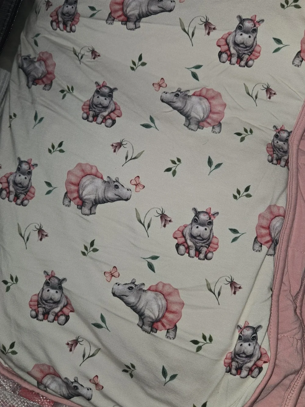 The Sleepy Sloth Tutu Cute Adult Blanket - Pink Hippos on Cream Bamboo NWOT